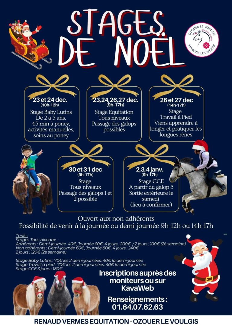 Stages Equitation Vacances de Noël à Ozouer-le-Voulgis